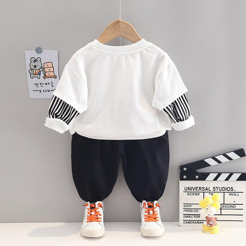 Spring and Autumn Boys Round Long Sleeve Set Two-Piece Set